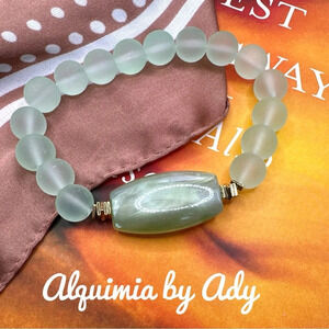 Gold hematite bright Green Aventurine beaded bracelet /fall vibes oversized